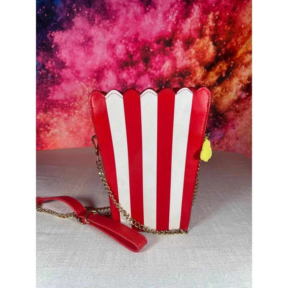 Welcome to the Freak Show Popcorn Box Crossbody Bag Red White Striped Novelty